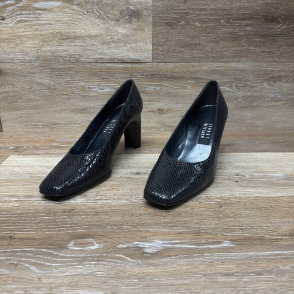 Stuart Weitzman Black patent Leather Snake Skin Embossed Heels Women's Size 7.5 - Picture 1 of 7
